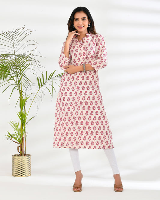 Hand block printed sculpted neckline