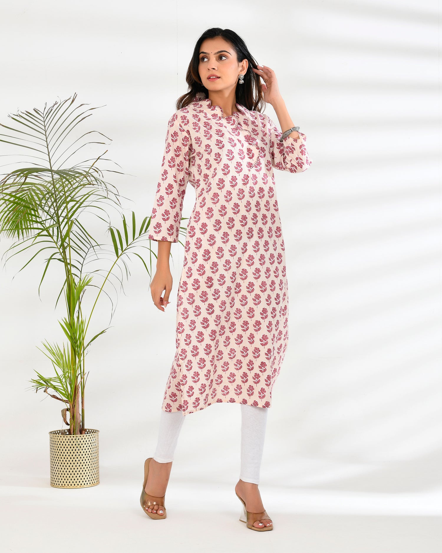 Hand block printed sculpted neckline