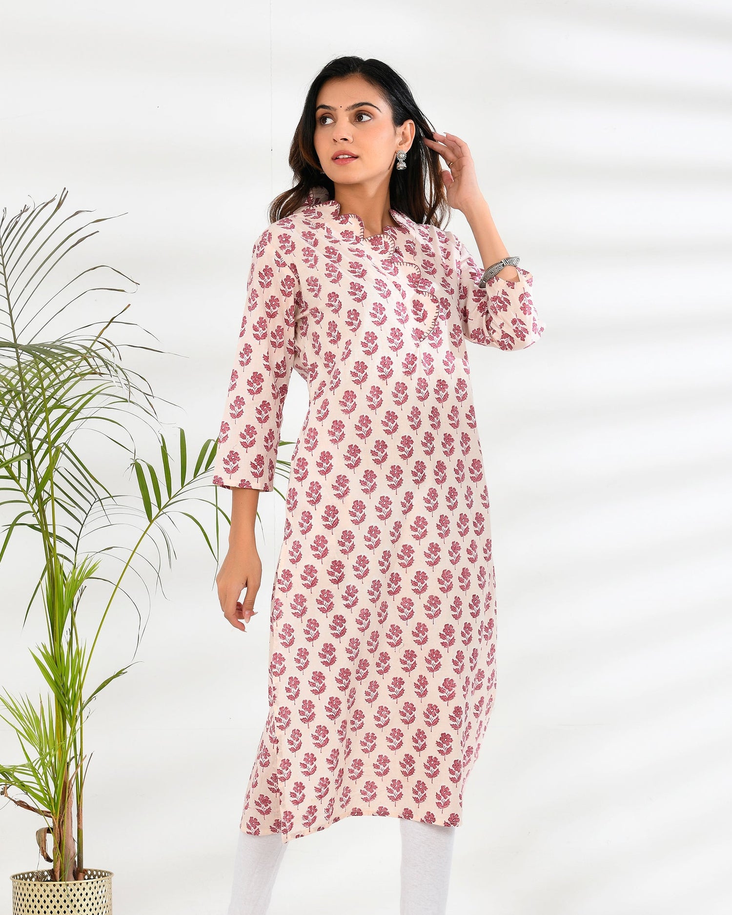 Hand block printed sculpted neckline