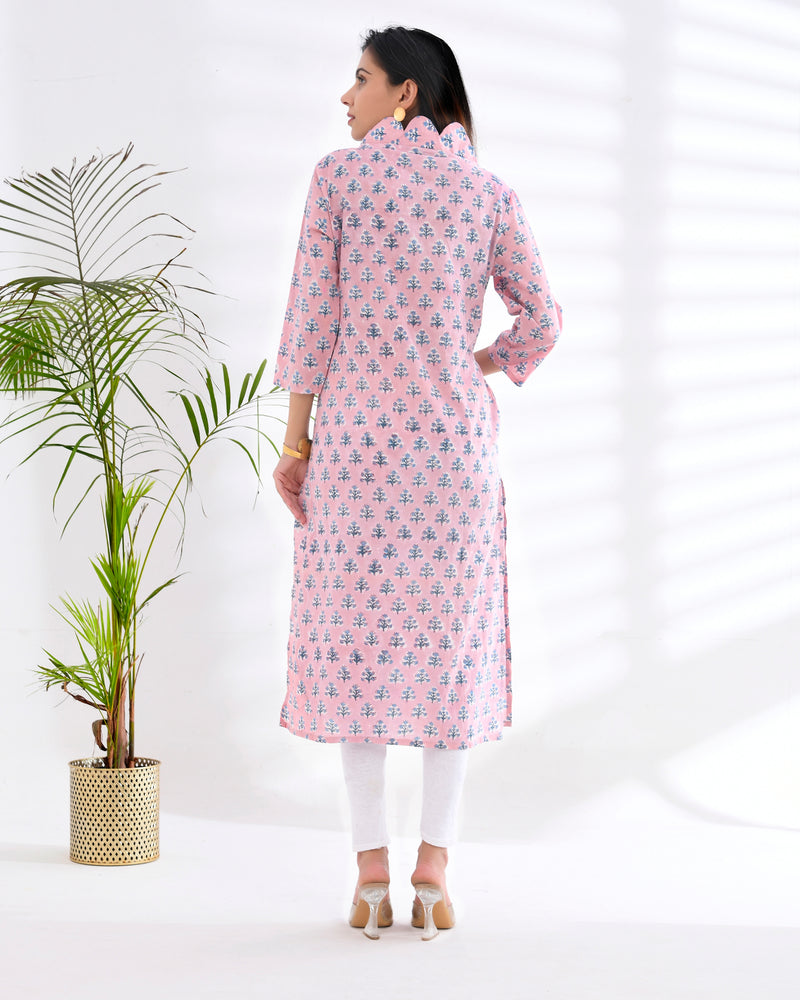 HAND BLOCK SCULPTED NECKLINE KURTI