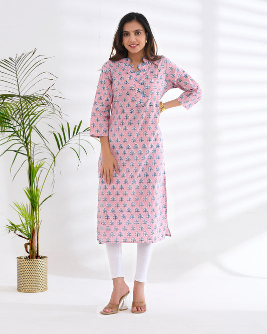 HAND BLOCK SCULPTED NECKLINE KURTI