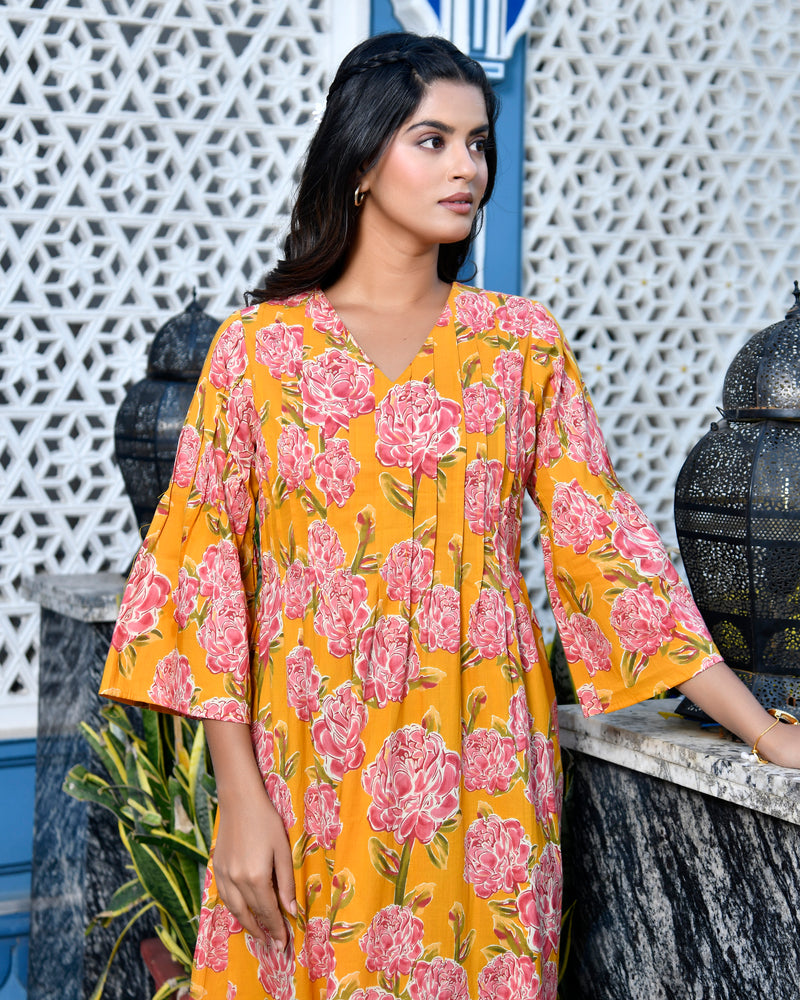Yellow Textured Long Dress