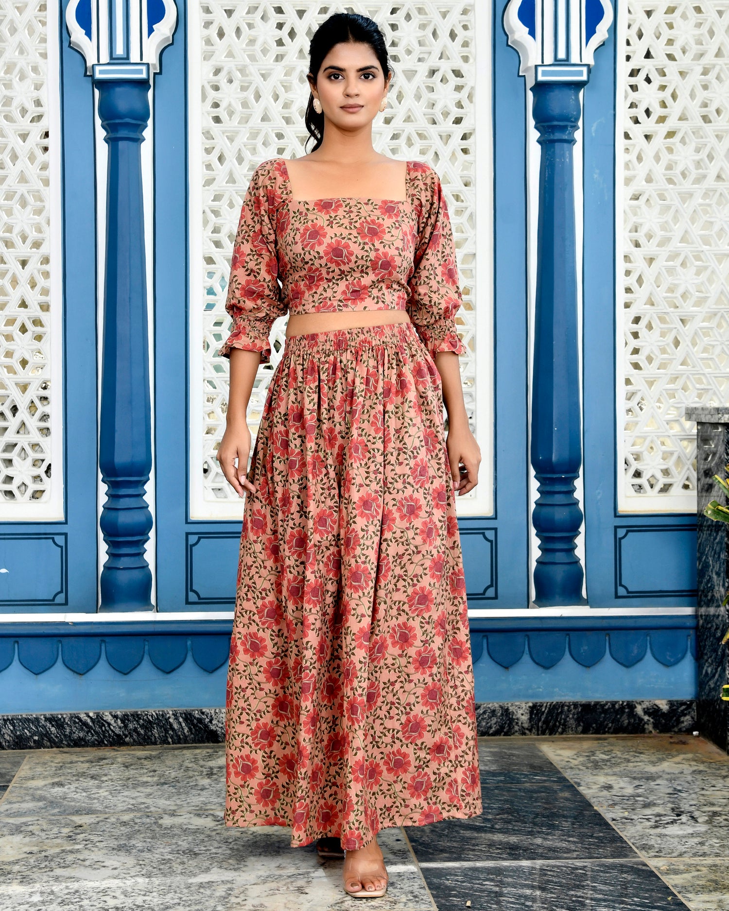 Pink Floral Skirt Coord Set