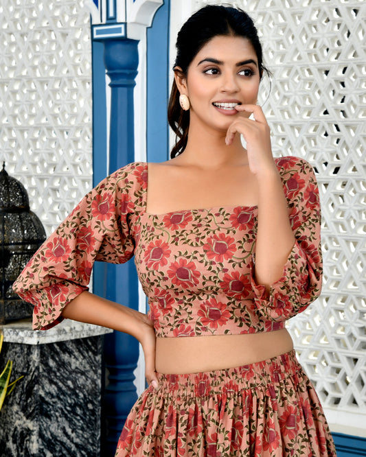 Pink Floral Skirt Coord Set