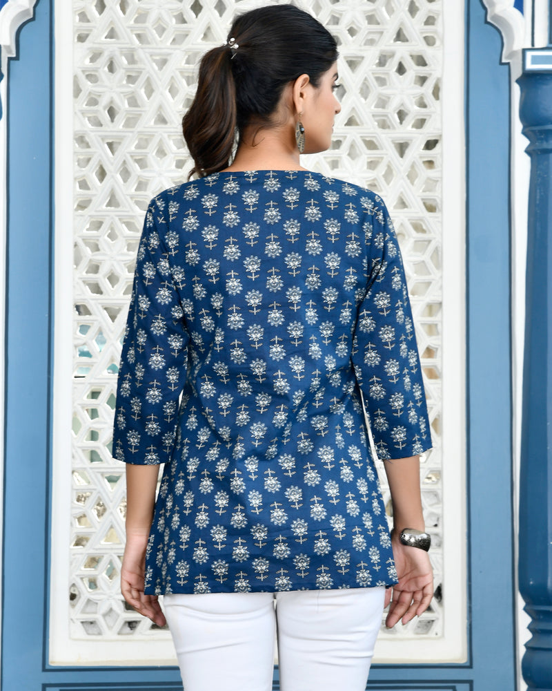 Indigo Pleated Top