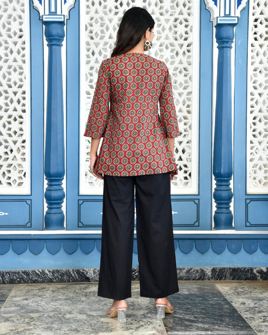 Red Black V-Line Co-ord Set