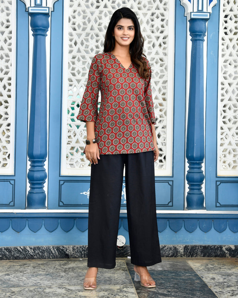 Red Black V-Line Co-ord Set