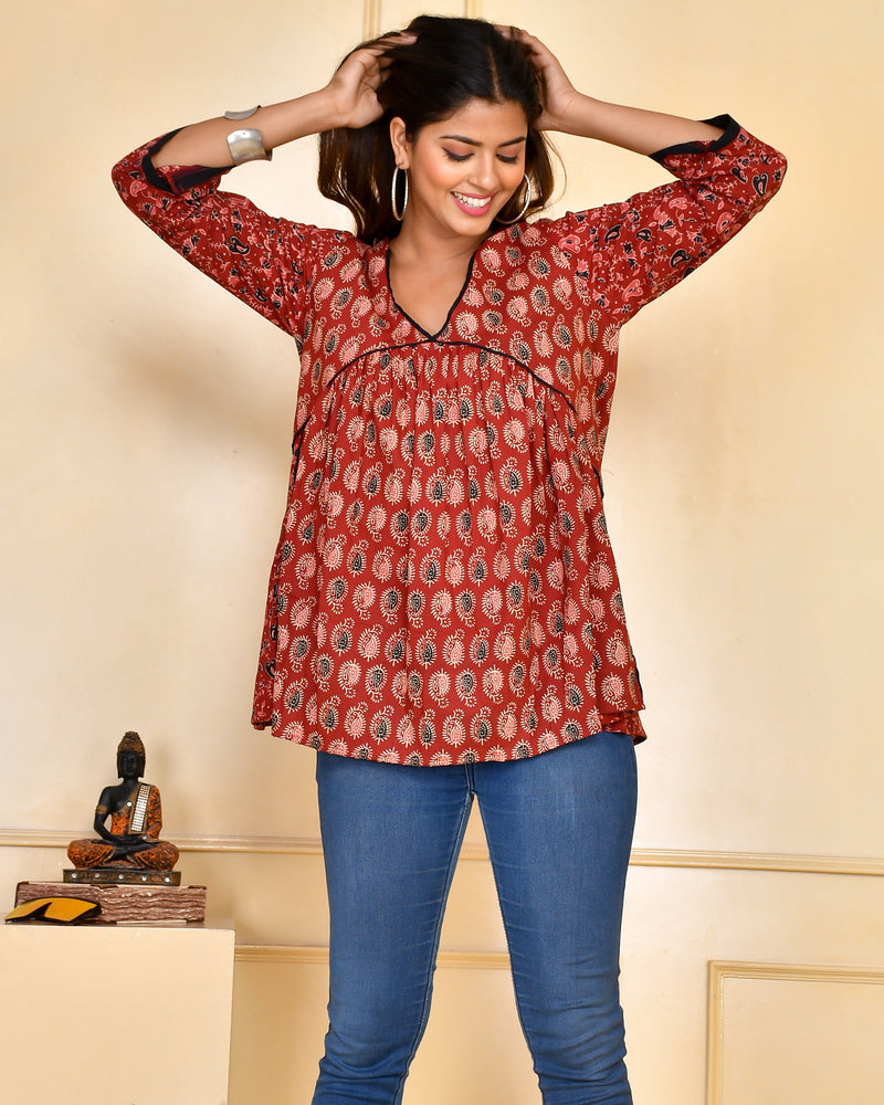 Red Gathered Top