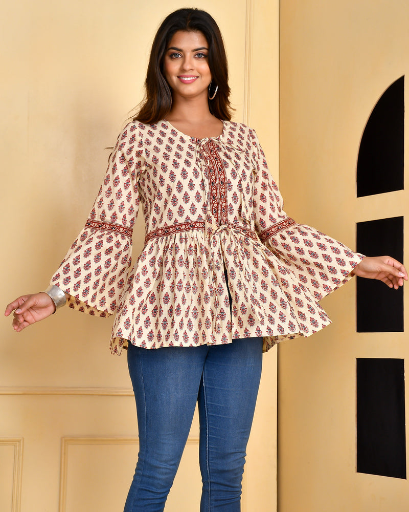 Beige Gathered Top