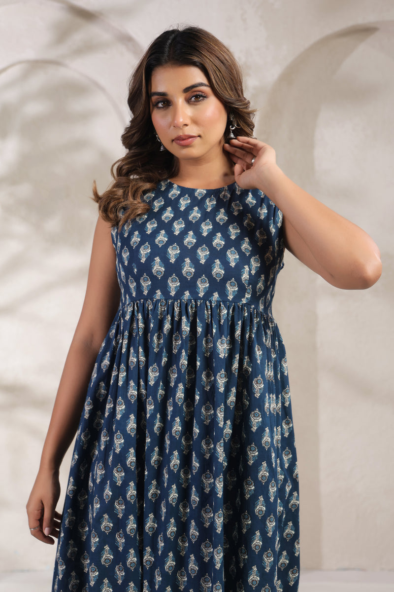 Indigo Buta Print Dress