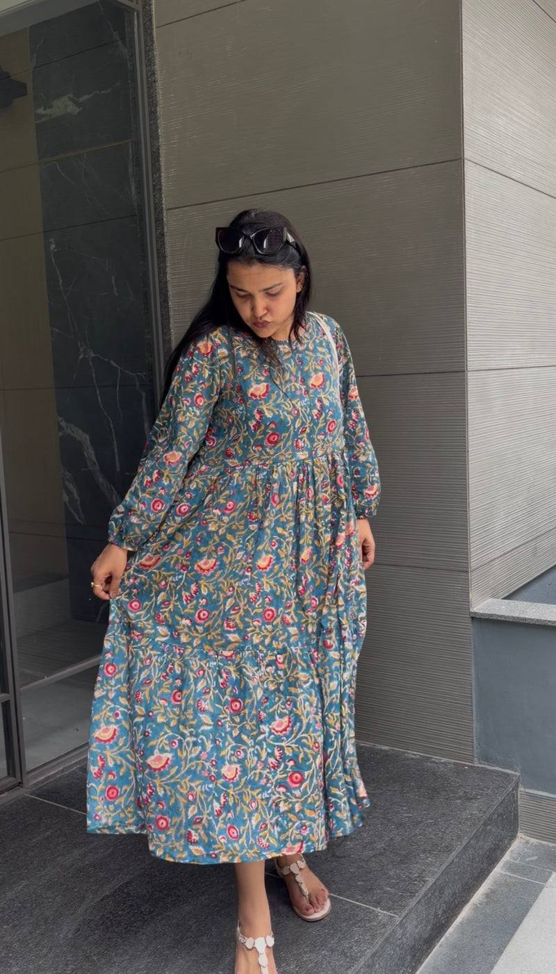 Teal Jal Print Dress with Speghtie