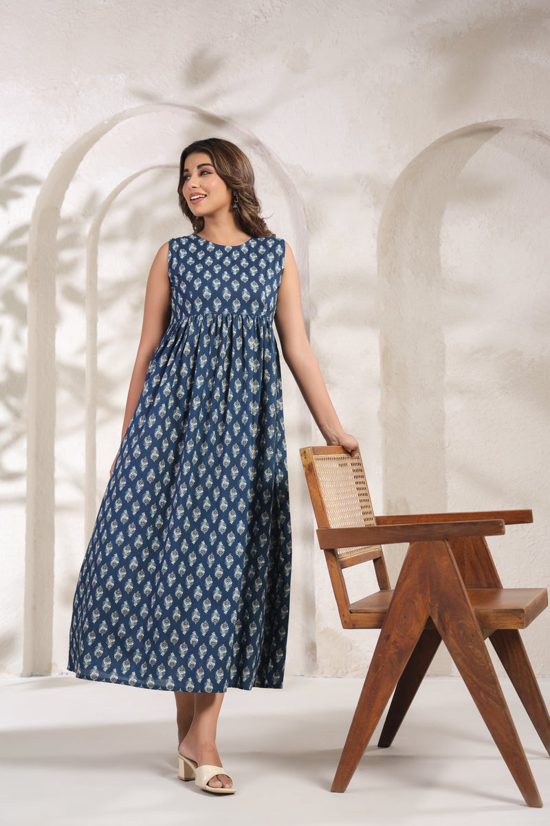 Indigo Buta Print Dress
