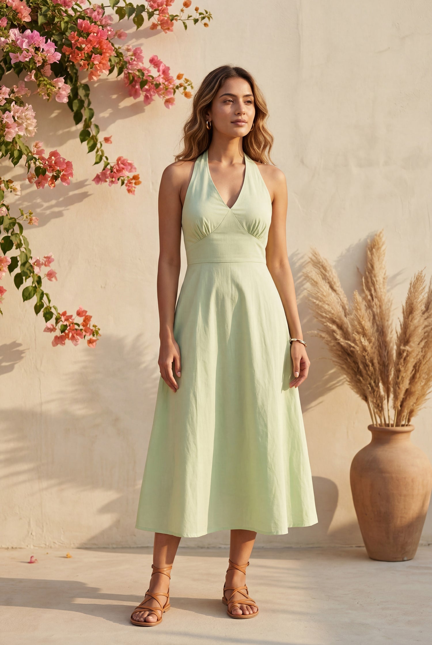 Pista Green cotton Dress