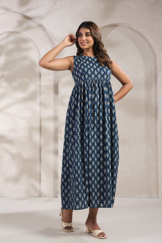 Indigo Buta Print Dress