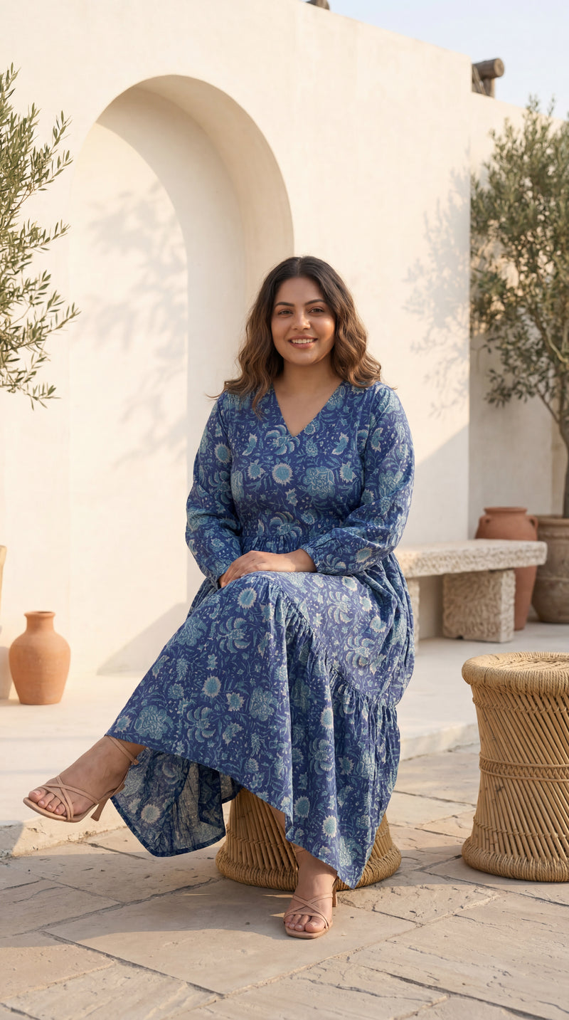 Hand block Printed indigo Dress