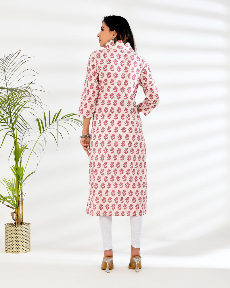 Hand block printed sculpted neckline