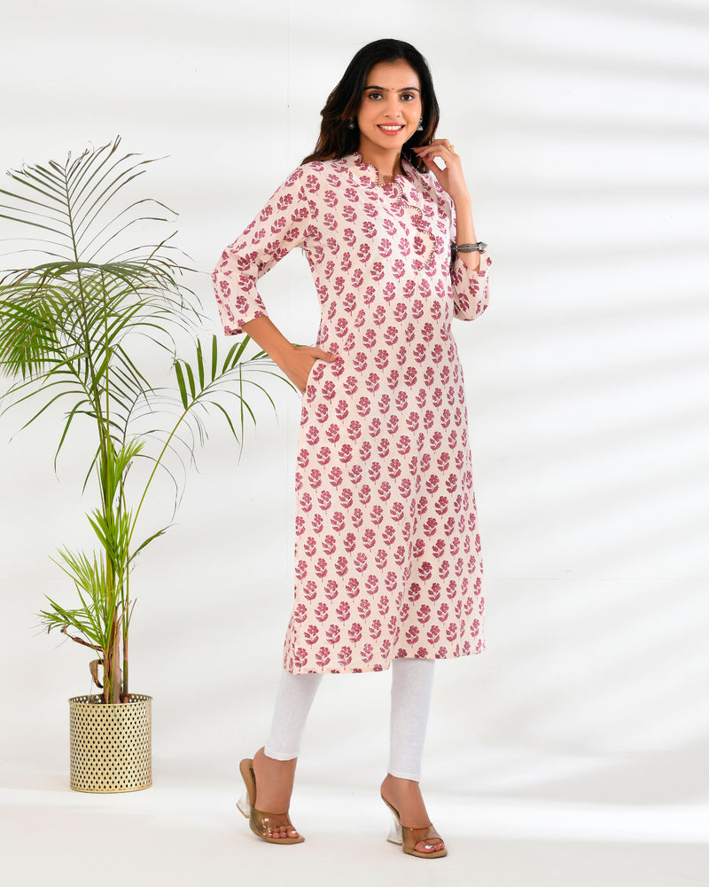 Hand block printed sculpted neckline