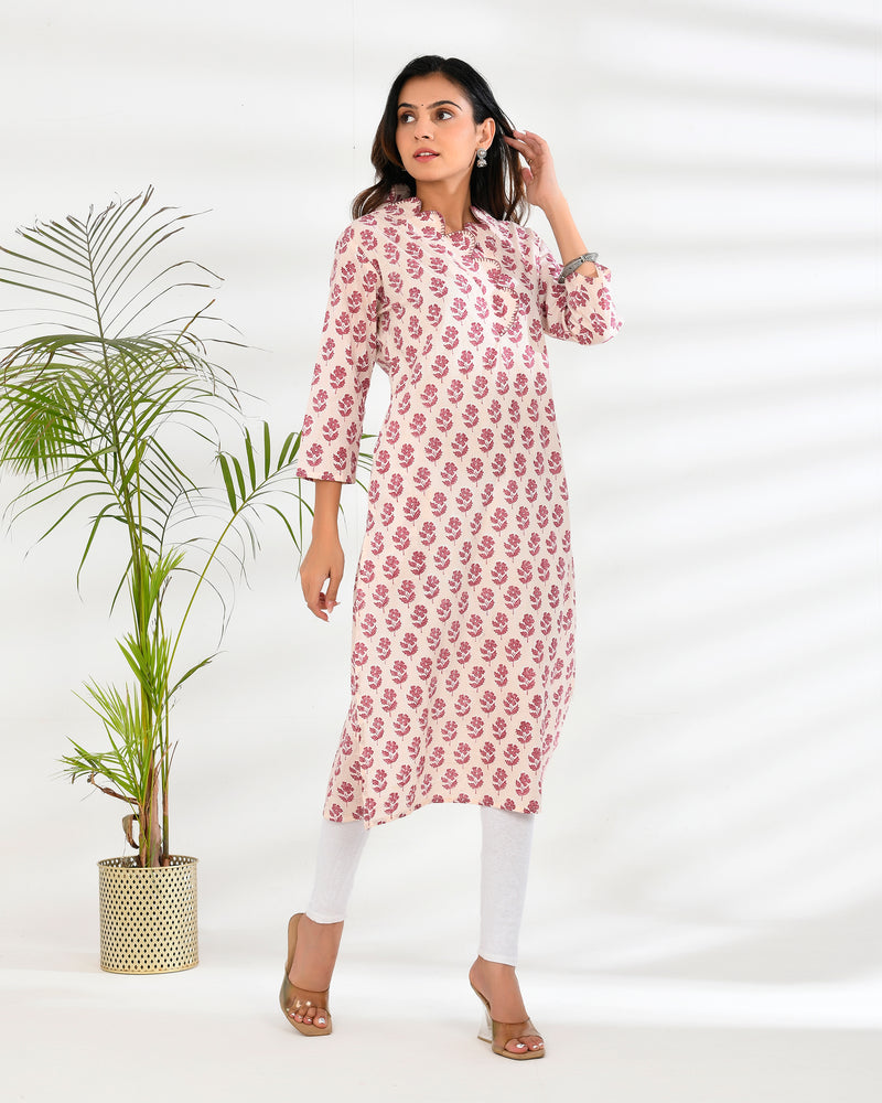 Hand block printed sculpted neckline