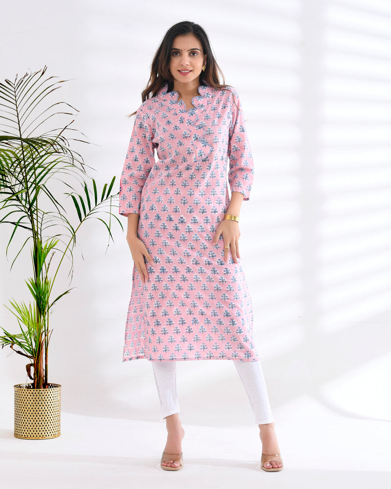 HAND BLOCK SCULPTED NECKLINE KURTI