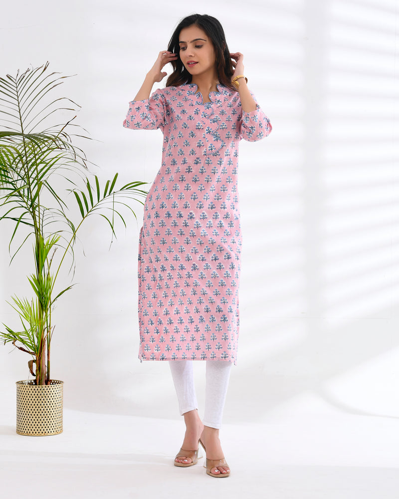 HAND BLOCK SCULPTED NECKLINE KURTI