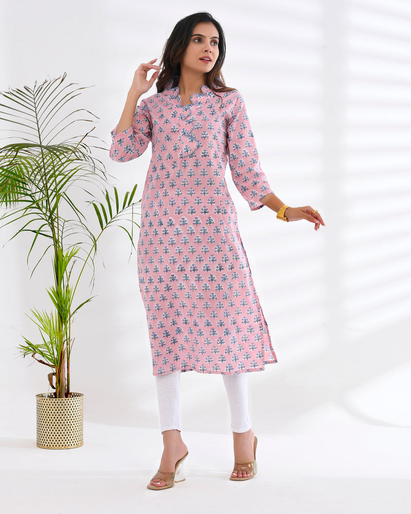 HAND BLOCK SCULPTED NECKLINE KURTI