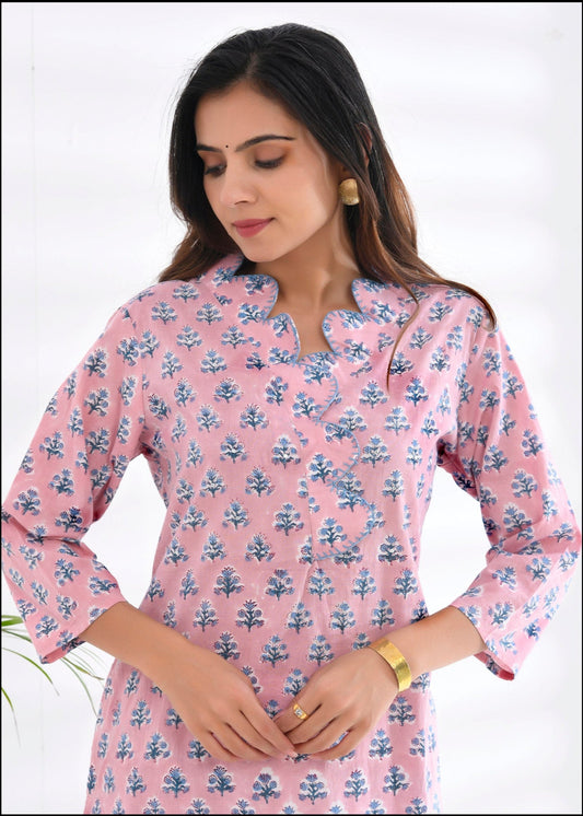 HAND BLOCK SCULPTED NECKLINE KURTI