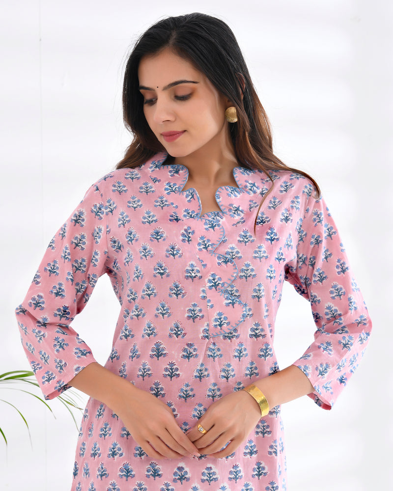 HAND BLOCK SCULPTED NECKLINE KURTI