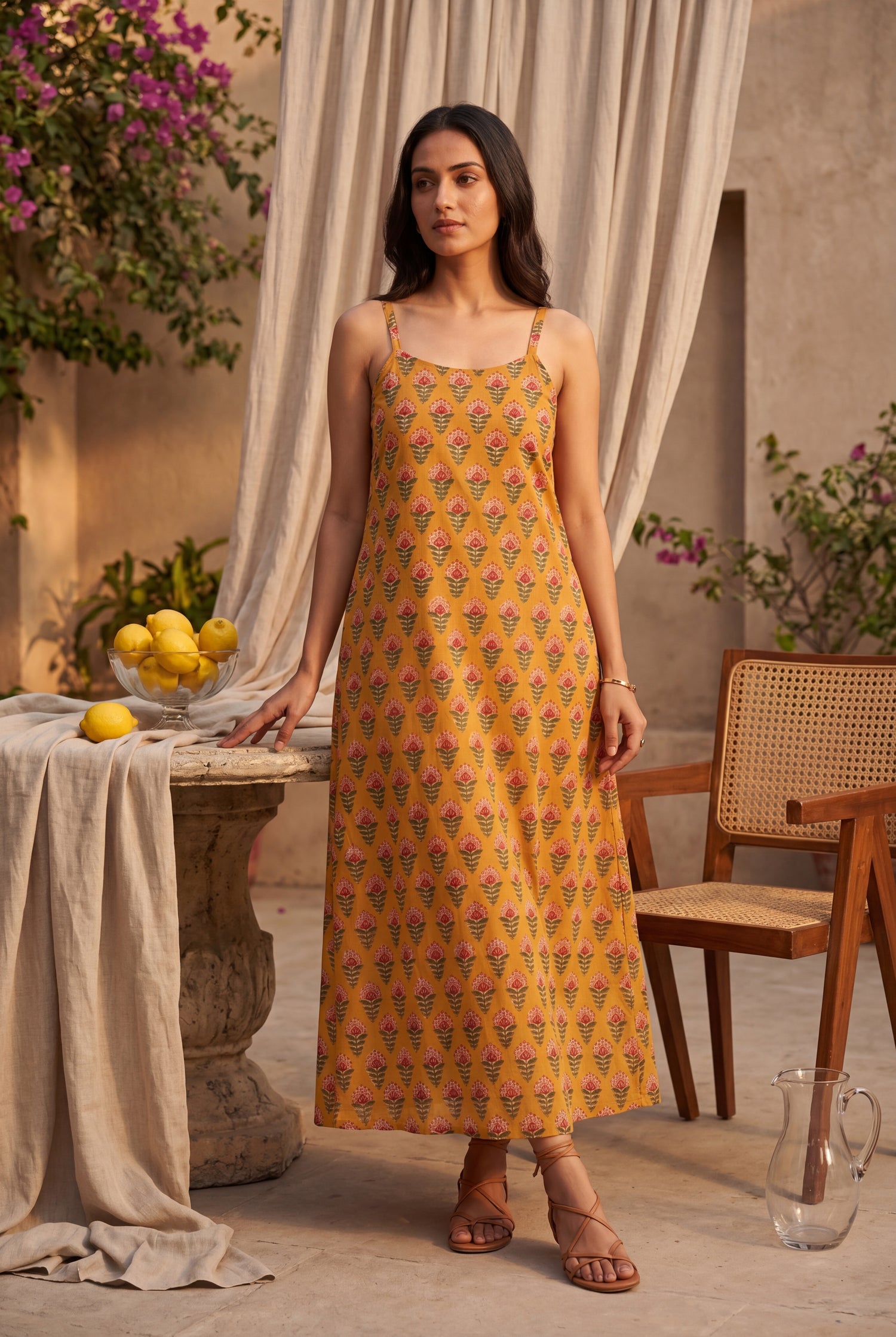 Mustard Print HandBlock Dress