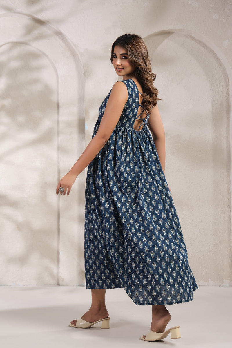 Indigo Buta Print Dress