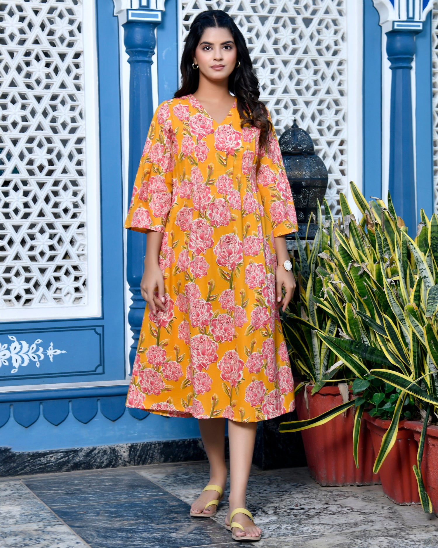 Yellow Textured Long Dress
