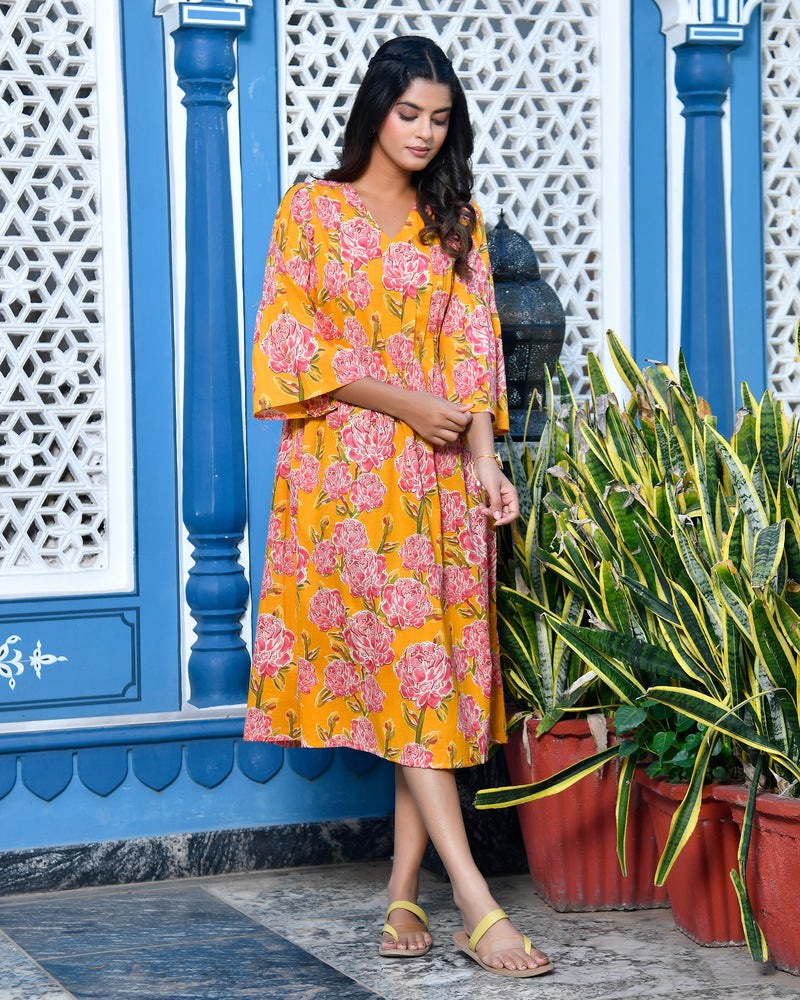 Yellow Textured Long Dress