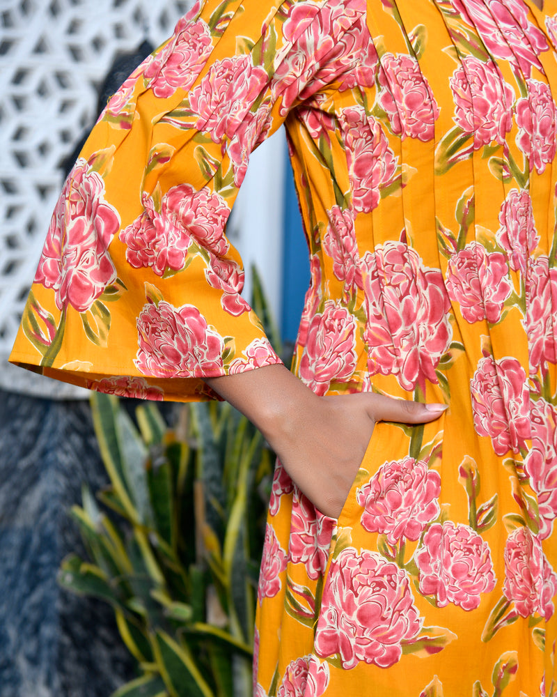 Yellow Textured Long Dress