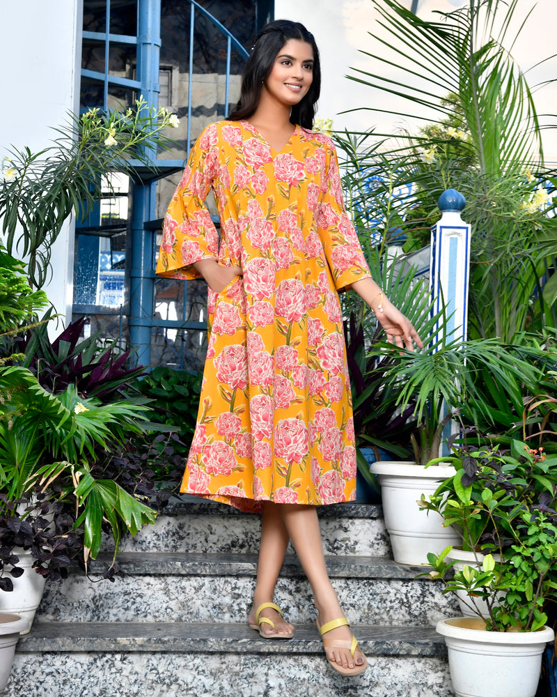 Yellow Textured Long Dress