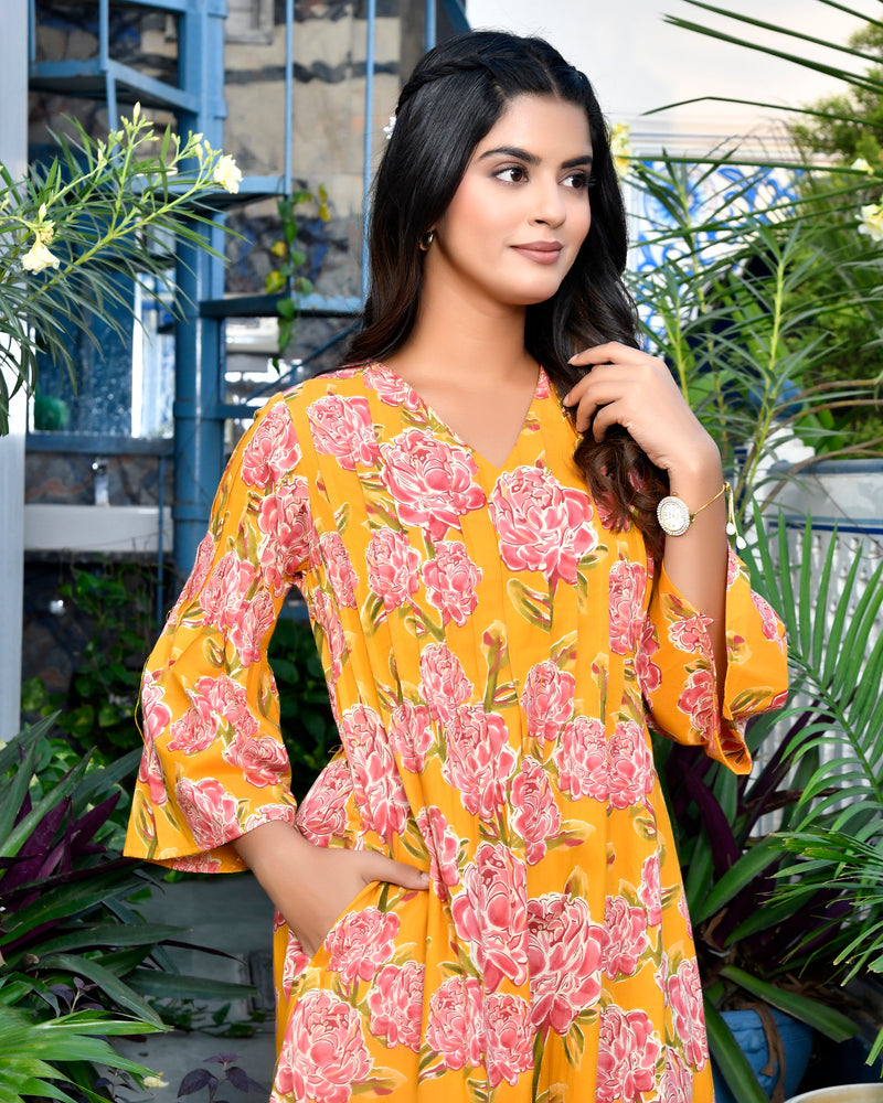 Yellow Textured Long Dress