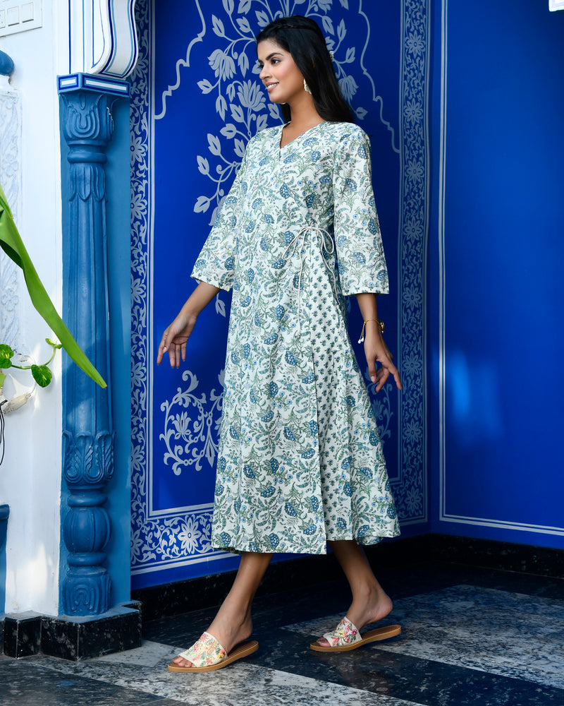 Cream Jaal Buti Printed Dress