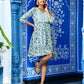 Blue White Printed Short Dress