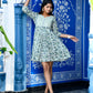 Blue White Printed Short Dress