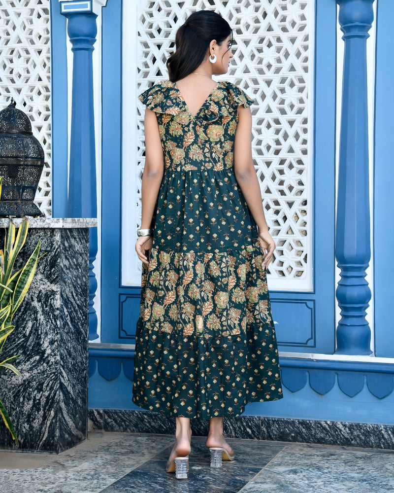Dark Green Jaal Printed Dress