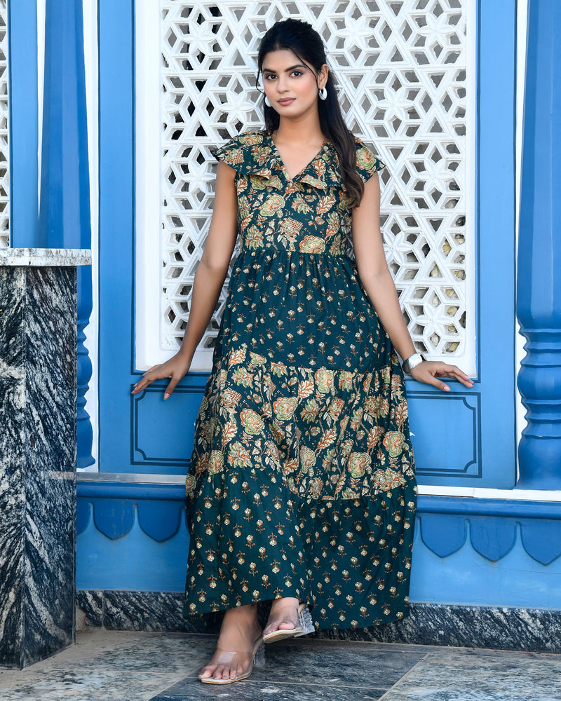 Dark Green Jaal Printed Dress