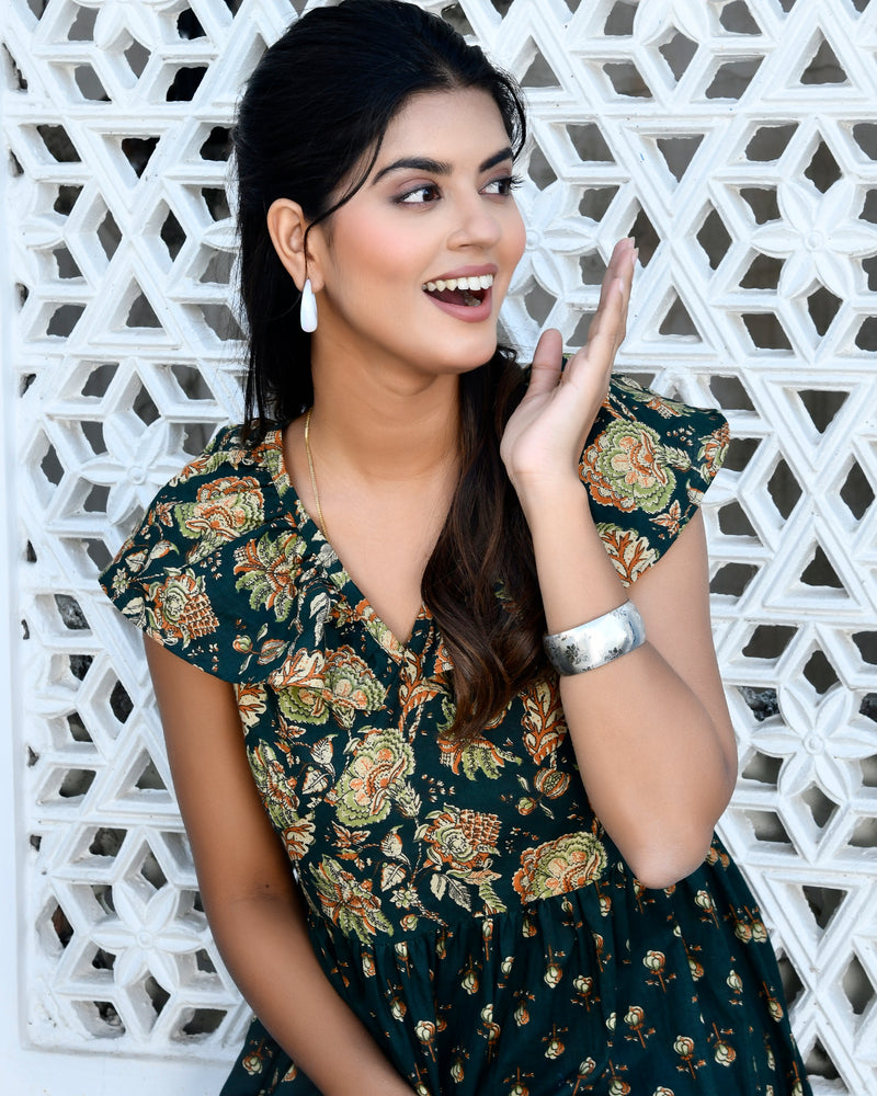 Dark Green Jaal Printed Dress