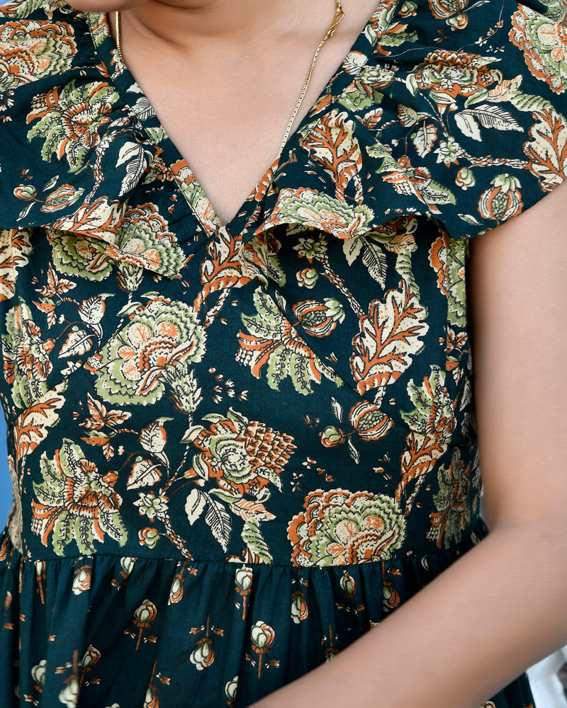 Dark Green Jaal Printed Dress