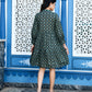 Green Puff Sleeves Short Dress