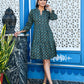 Green Puff Sleeves Short Dress
