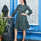 Green Puff Sleeves Short Dress