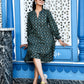 Green Puff Sleeves Short Dress