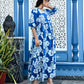 Blue Square Neck Line Long Dress