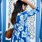 Blue Square Neck Line Long Dress