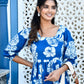 Blue Square Neck Line Long Dress