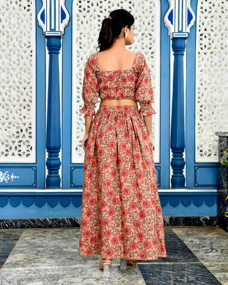 Pink Floral Skirt Coord Set