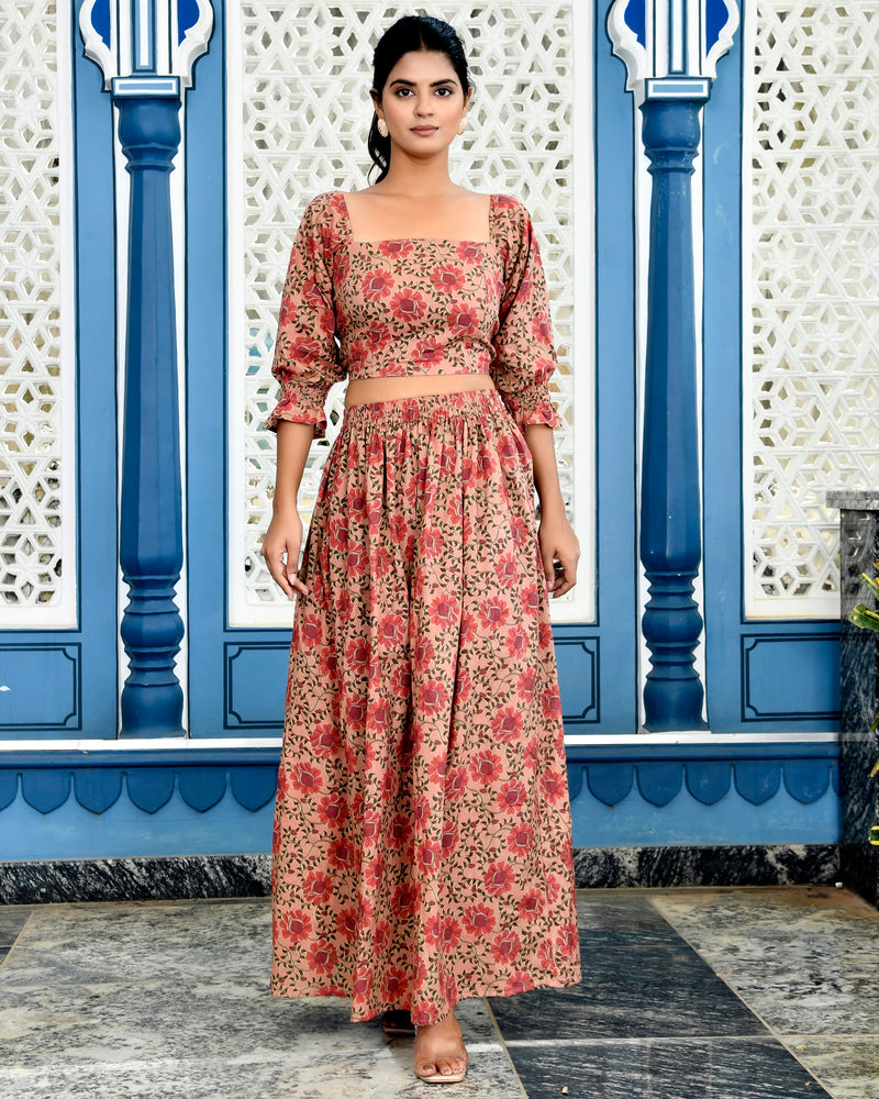 Pink Floral Skirt Coord Set